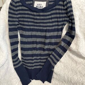 Mudd Women's Navy and Gray Striped Sweater